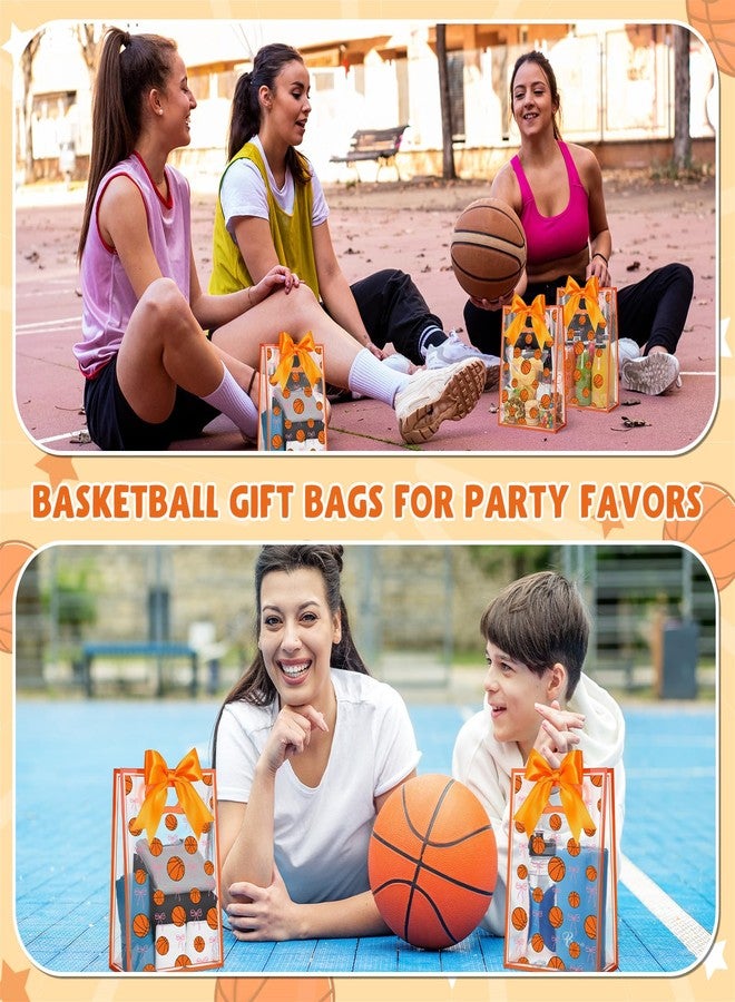 giftlyze 12 Pcs Basketball Clear Goodie Bag with Die Cut Handles and Ribbons Sport Theme Party Favor Bags for Basketball Team Snack Wrapping Teamer Gifts Birthday Party Treats Supplies, 7x10x3.15 Inch - Image 5
